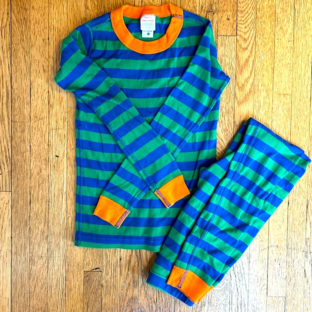 Hanna Andersson unisex green and blue striped pajamas